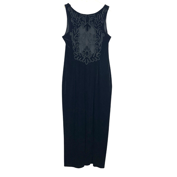Scott McClintock Black Velvet Embroidered Mesh Gown Size 12 VTG 90s Formal Gala - Picture 1 of 15